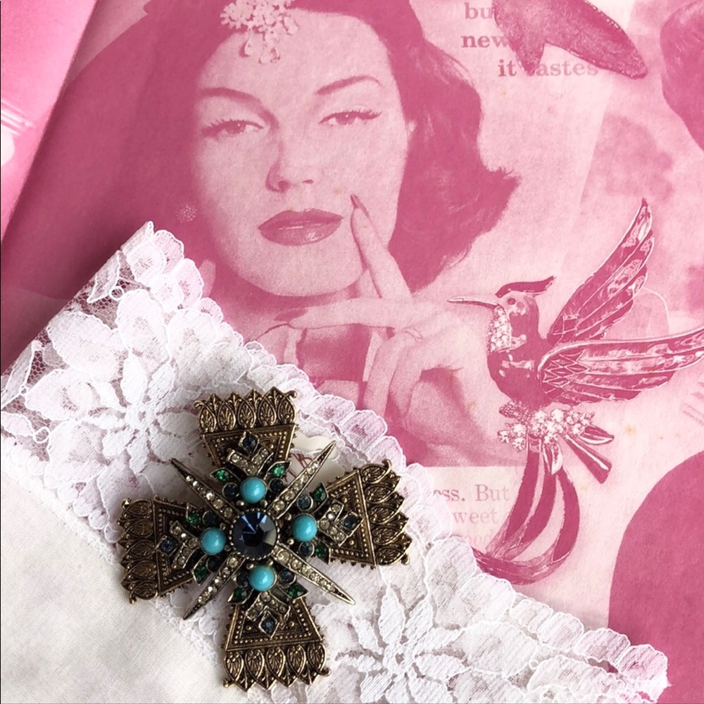 VNTG ART Blue Maltese cross Brooch/ Pendant Maltese cross brooch - Picture 12 of 12